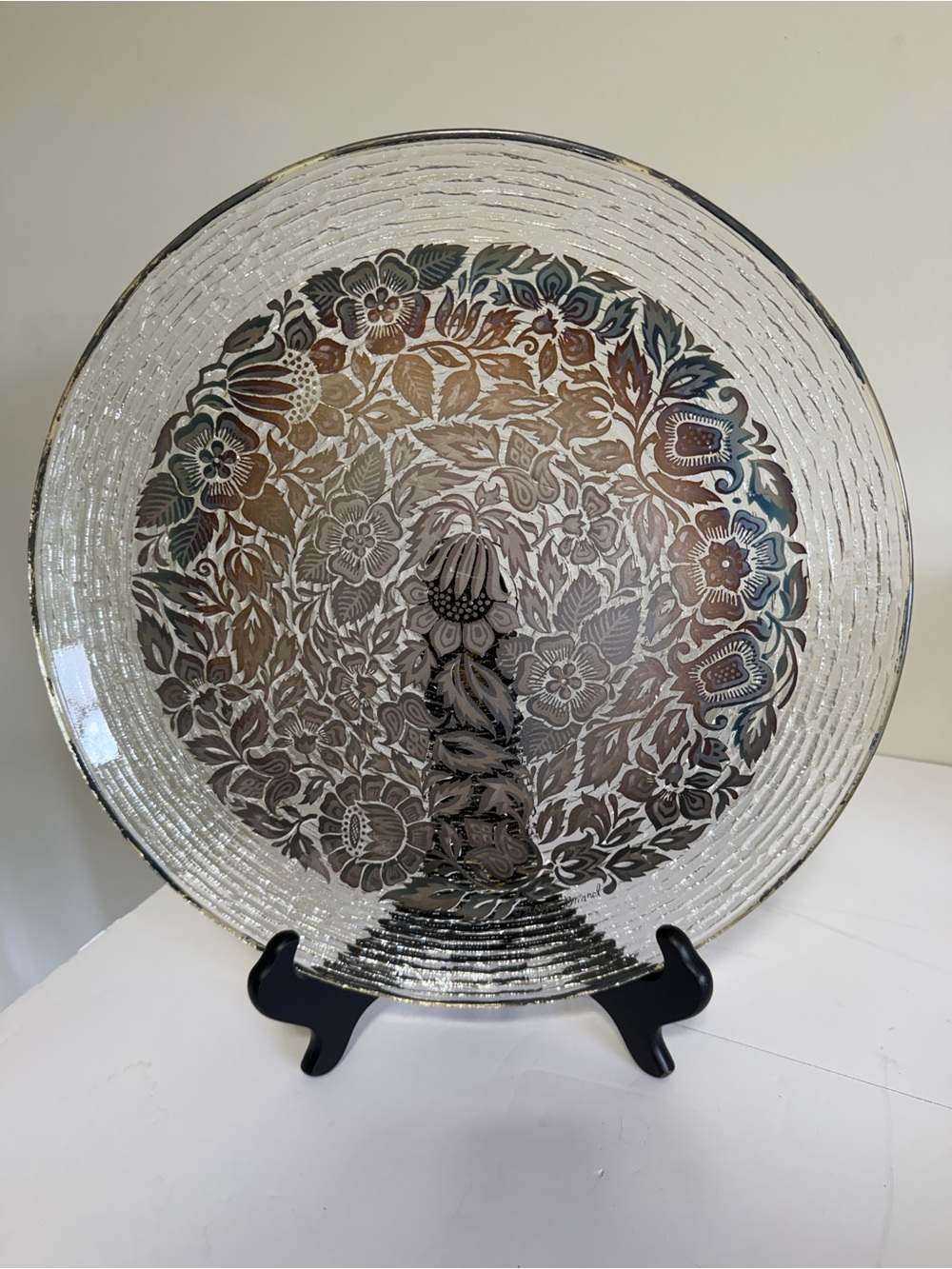 Vintage Georges Briard Persian Garden Silver Glass Platter MCM Serving Tray 14”